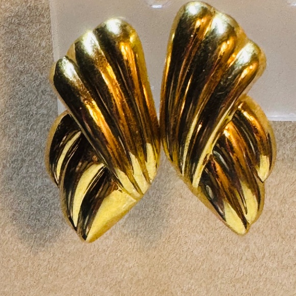 Monet Gold Tone Post Back Earrings - Picture 2 of 4